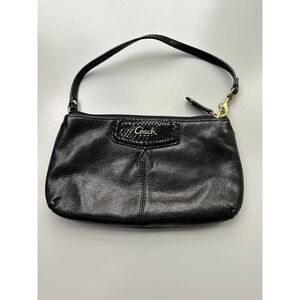 Coach Black Leather Wristlet Clutch Snake Embossed Accent Gold Tone Hardware